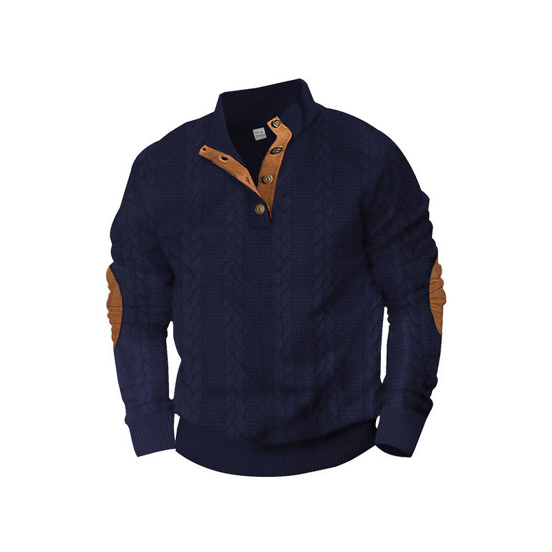 Herren Strickpullover mit modischem Stehkragen und kontrastierenden Knopfdetails R&B