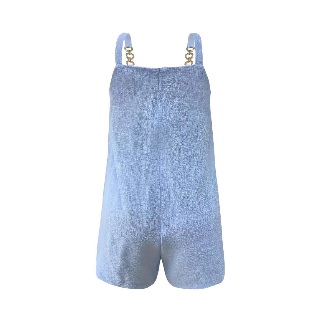 Damen Freizeit Jumpsuit mit dekorativen Schulterträgern und praktischen Taschen R&B