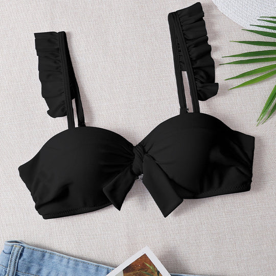 Damen Push-Up-Bikinioberteil mit dekorativem Knoten und Rüschen R&B
