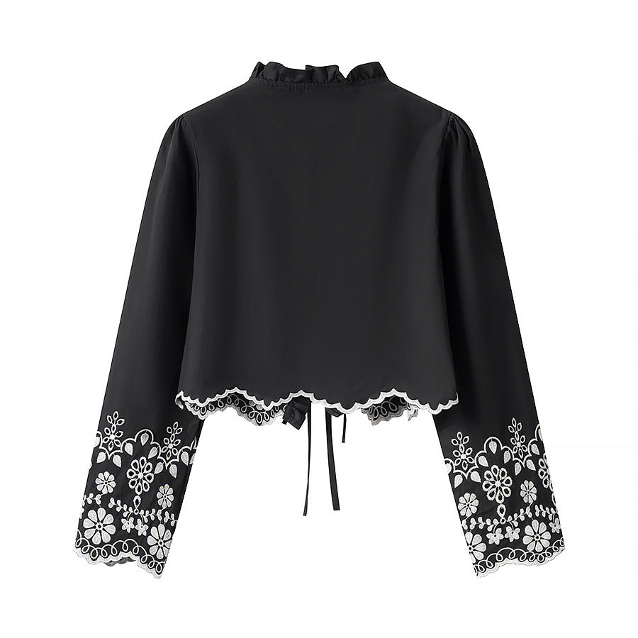 Damen elegante Bluse mit floralen Stickereien und Rüschen R&B