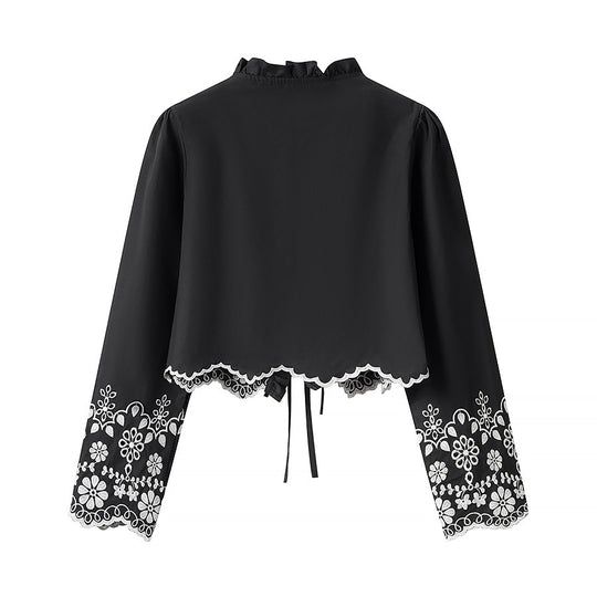 Damen elegante Bluse mit floralen Stickereien und Rüschen R&B