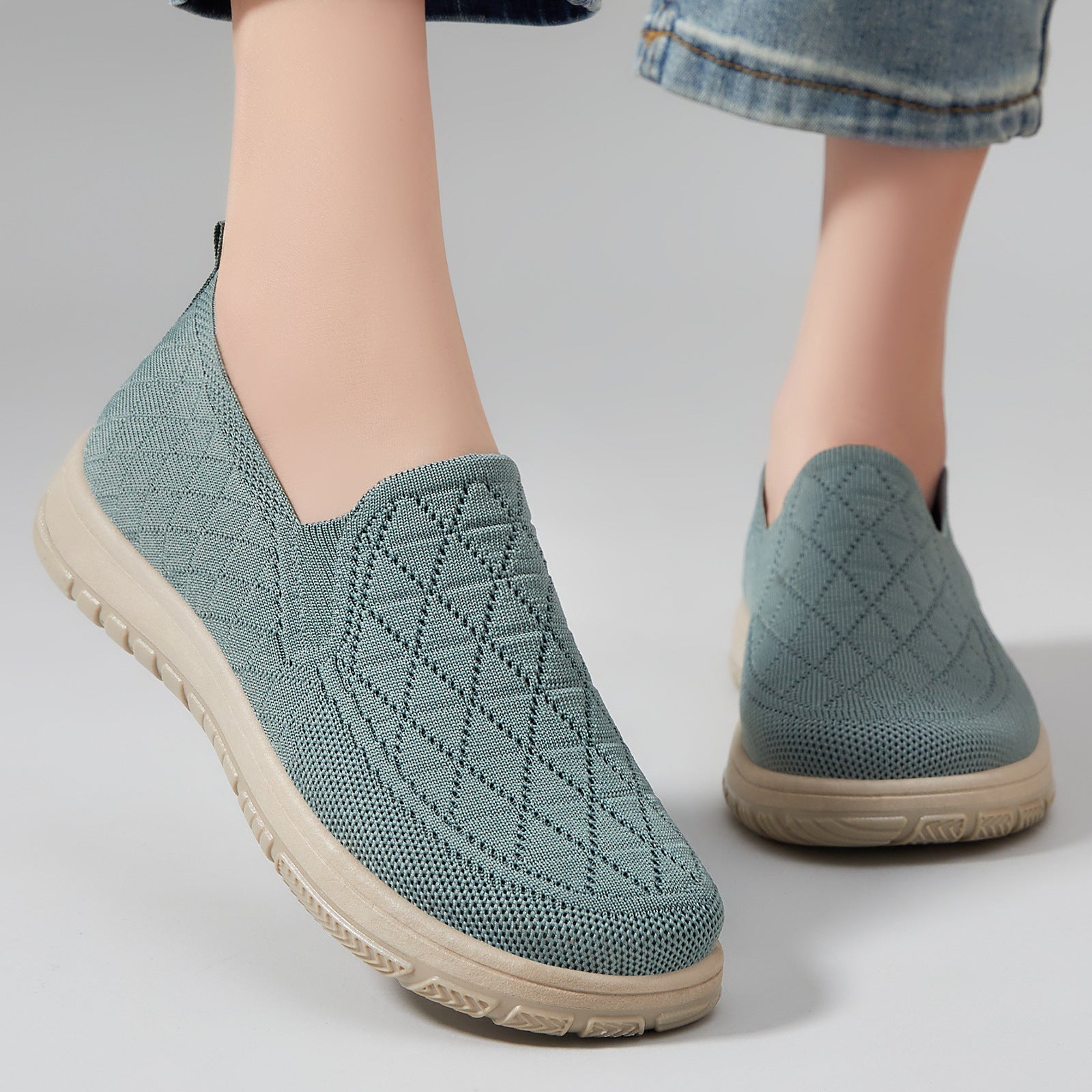 Damen Komfortable Slip-On Freizeitschuhe mit atmungsaktivem Strickdesign R&B