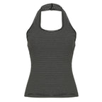Damen Sportliches Haltertop mit breitem Kragen und feinen Streifen R&B
