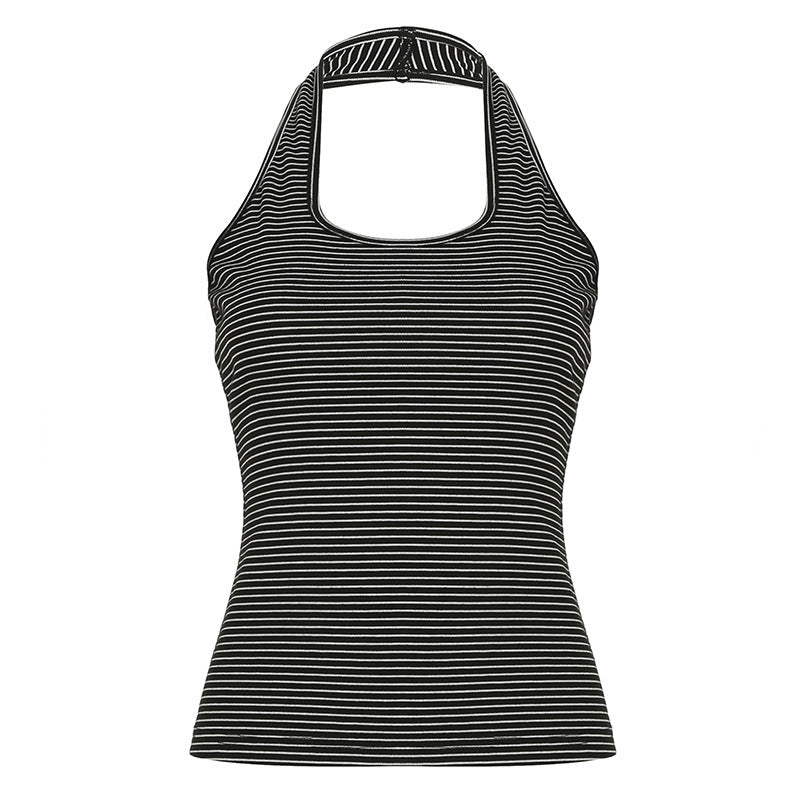 Damen Sportliches Haltertop mit breitem Kragen und feinen Streifen R&B