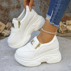 Damen Sportliche Plateau-Sneaker mit glänzendem Reißverschluss und verstärkter Sohle R&B