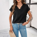 Damen Bluse mit Spitzenverzierungen und V-Ausschnitt R&B