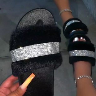 Damen Glamouröse Hausschuhe mit funkelnden Strass-Applikationen R&B