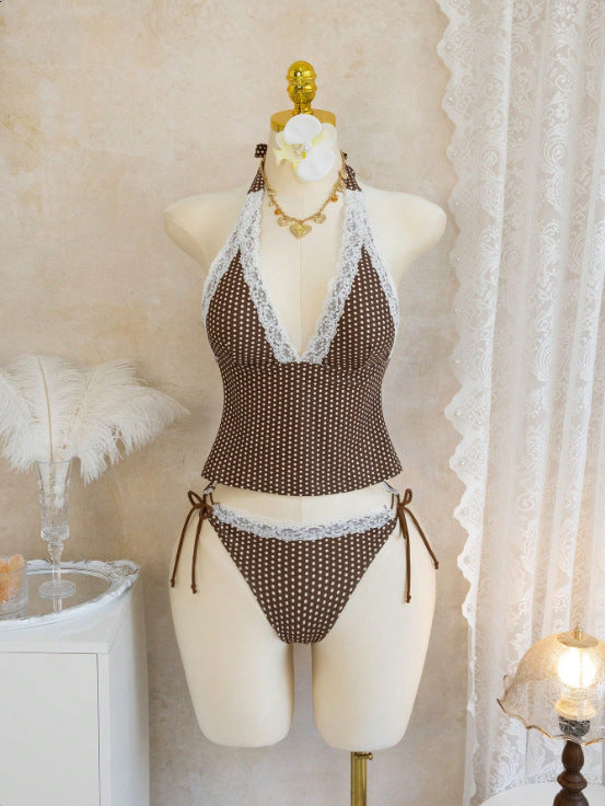 Damen Halter-Kini-Set mit Spitzenakzenten R&B