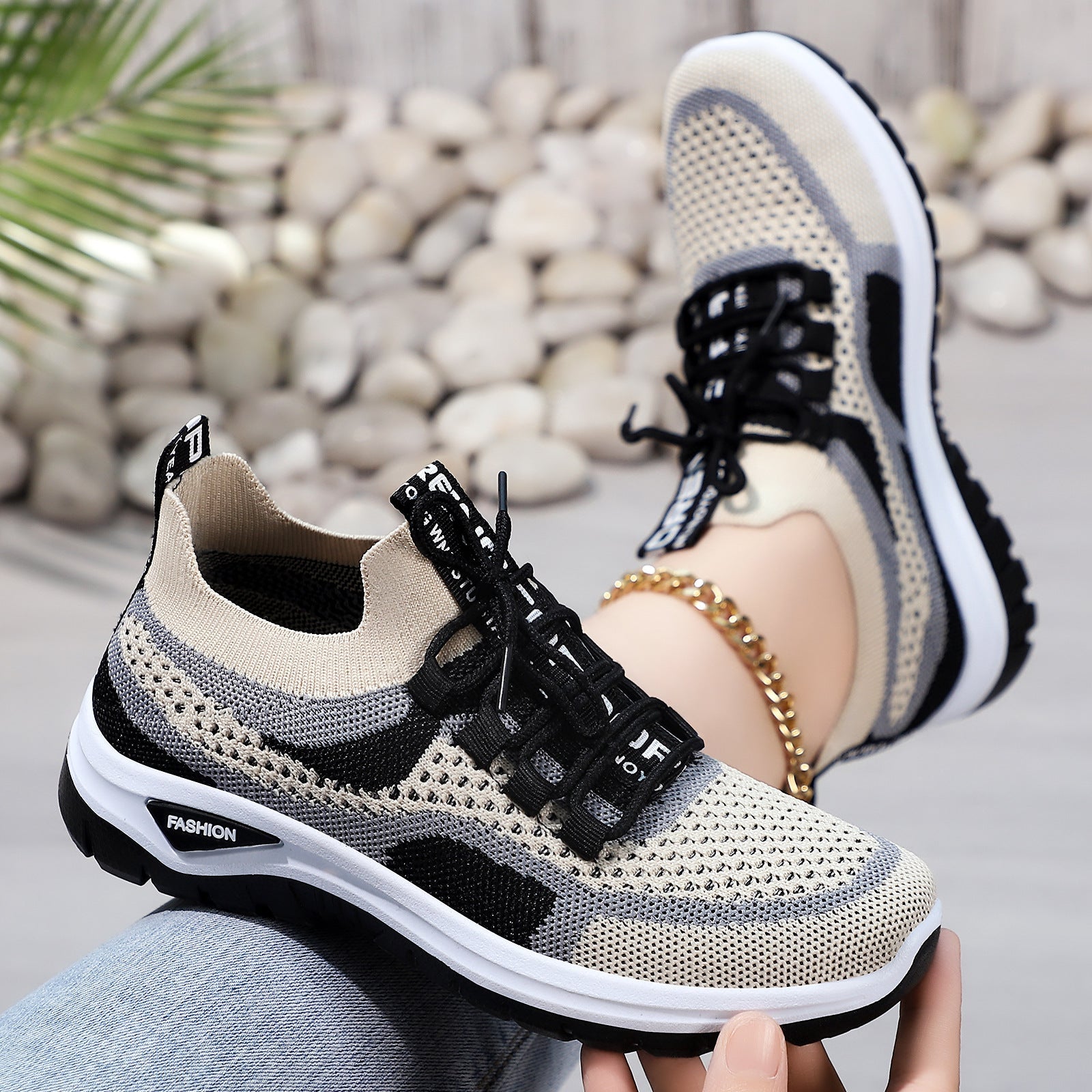 Damen Atmungsaktive Mesh-Laufschuhe mit elastischer Schnürung R&B