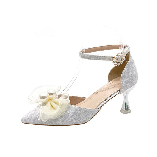 Damen elegante Pumps mit transparentem Riemen und Blumenapplikation R&B