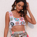 Damen gehäkeltes Crop-Top mit bunten Blumenmotiven R&B