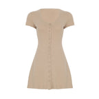 Damen Kurzarm-Strickkleid mit Knopfdetail und schmeichelndem Schnitt R&B