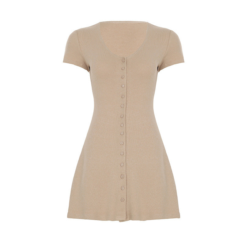 Damen Kurzarm-Strickkleid mit Knopfdetail und schmeichelndem Schnitt R&B