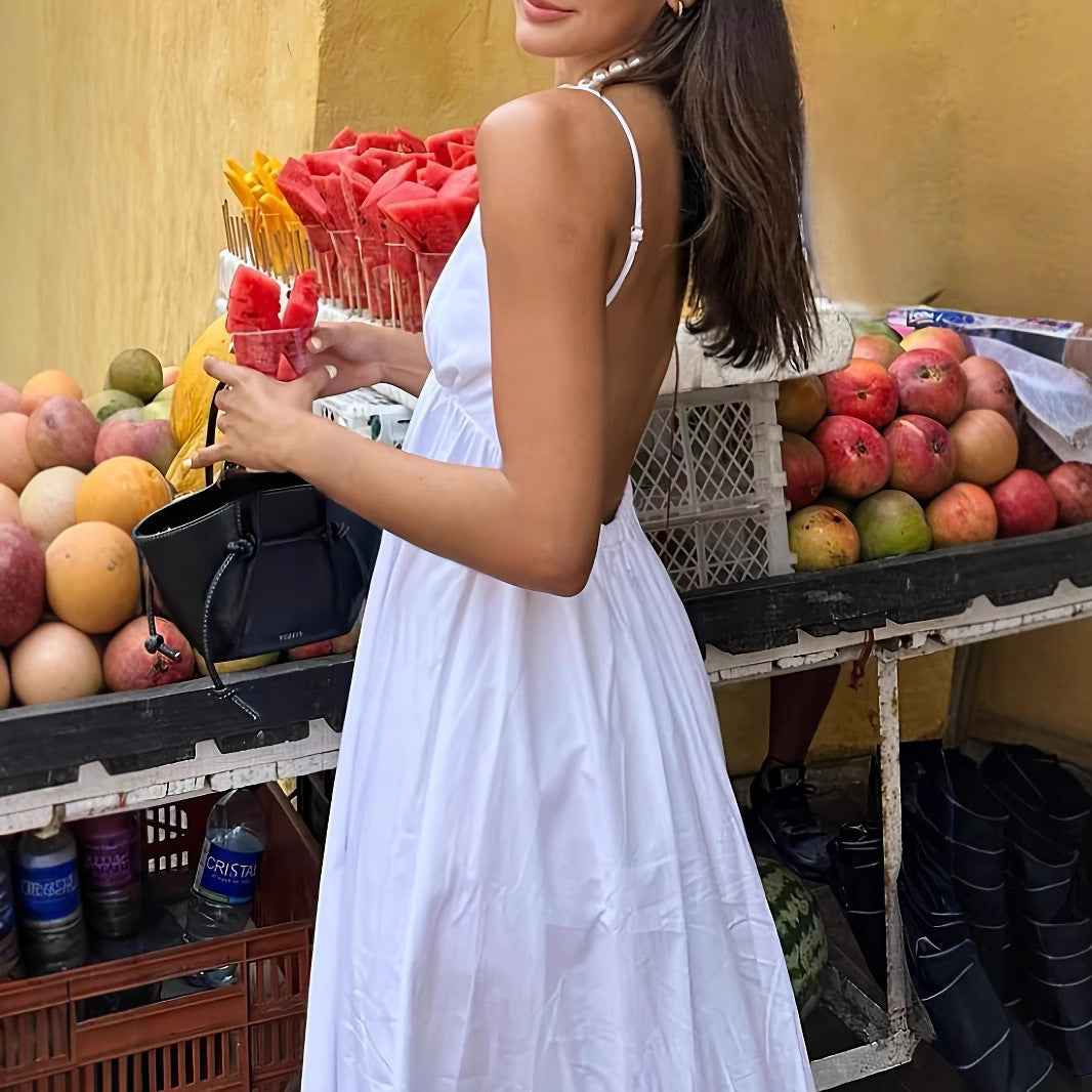 Damen luftiges Sommerkleid mit tiefem V-Ausschnitt und Spaghettiträgern R&B