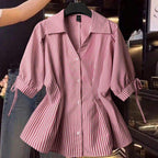 Damenbluse mit eleganten Rüschendetails und modischem Streifenmuster R&B