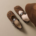 Damen Ballerinas mit modischem Leopardenmuster und eleganter Schnallenapplikation
