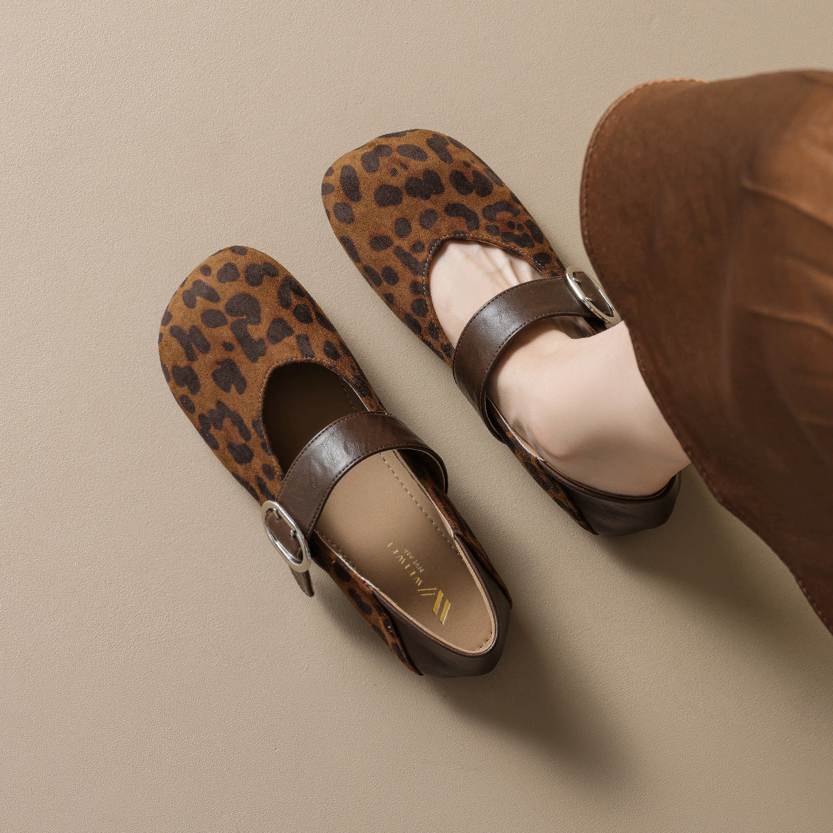 Damen Ballerinas mit modischem Leopardenmuster und eleganter Schnallenapplikation