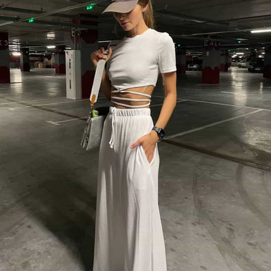 Damen sportliches Cropped-Oberteil mit verspieltem Schnitt und einzigartigem Banddesign R&B
