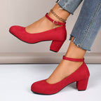 Damen Elegante Pumps mit breitem Blockabsatz und verstellbarem Knöchelriemen R&B