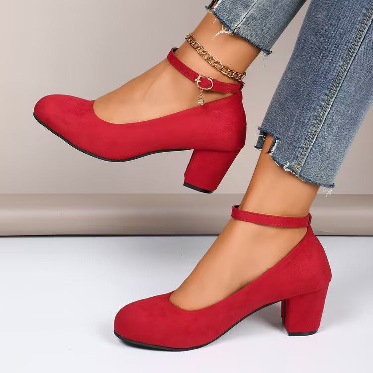 Damen Elegante Pumps mit breitem Blockabsatz und verstellbarem Knöchelriemen R&B