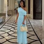 Damen Elegantes asymmetrisches Maxikleid mit Raffungen R&B
