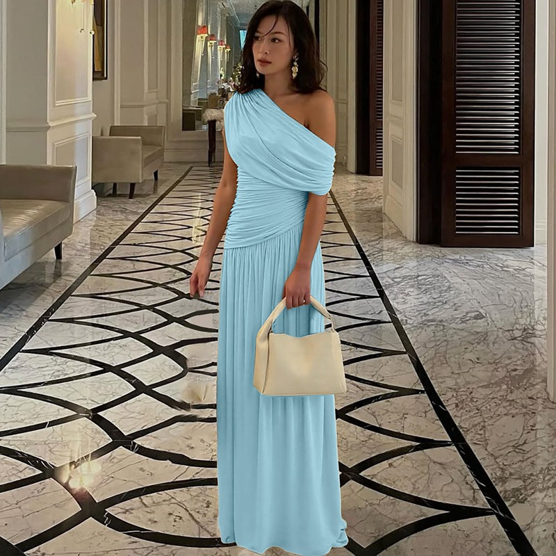 Damen Elegantes asymmetrisches Maxikleid mit Raffungen R&B