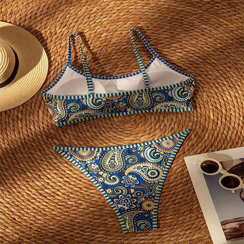 Damen Bandeau-Bikini mit paisley Muster und verstellbaren Trägern