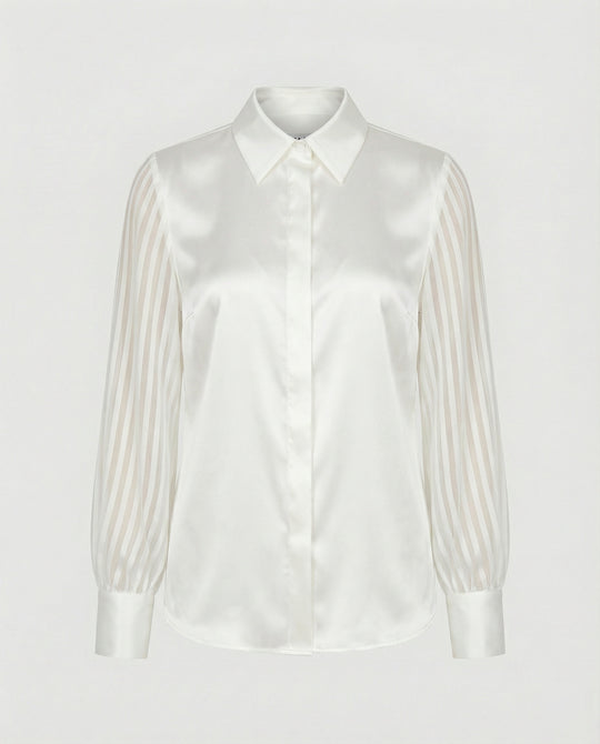 Damen Satinbluse mit transparenten Puffärmeln