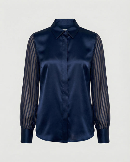 Damen Satinbluse mit transparenten Puffärmeln
