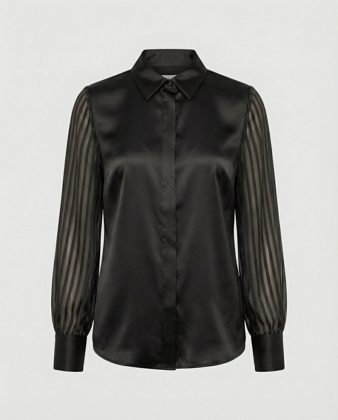 Damen Satinbluse mit transparenten Puffärmeln
