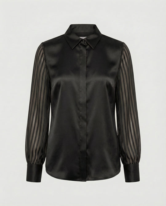 Damen Satinbluse mit transparenten Puffärmeln