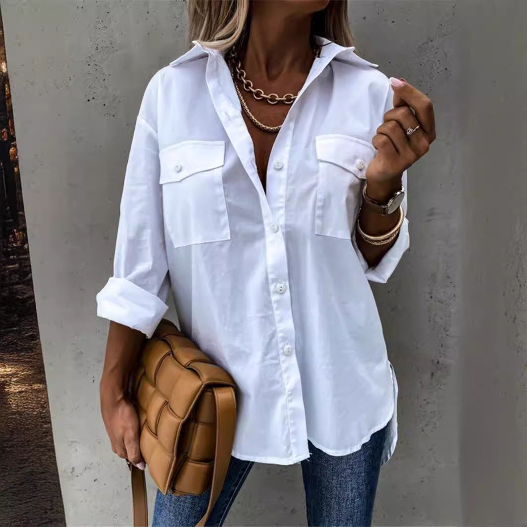 Damen Modische Hemdbluse mit praktischen Brusttaschen und legerem Schnitt R&B