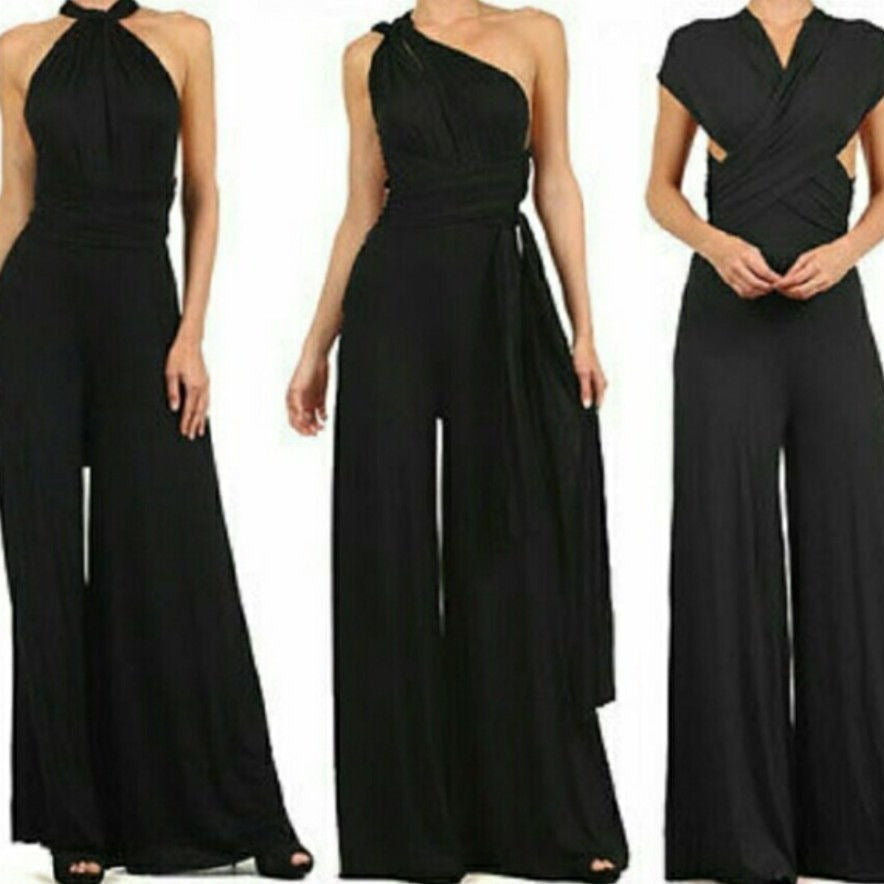 Damen Eleganter Jumpsuit mit Tiefem V-Ausschnitt und Innovativer Wickeloptik R&B