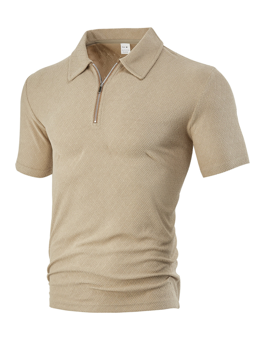 Herren nan schmal geschnittenes Halbzip-Polo mit feiner Fischgrät-Jacquardstruktur R&B