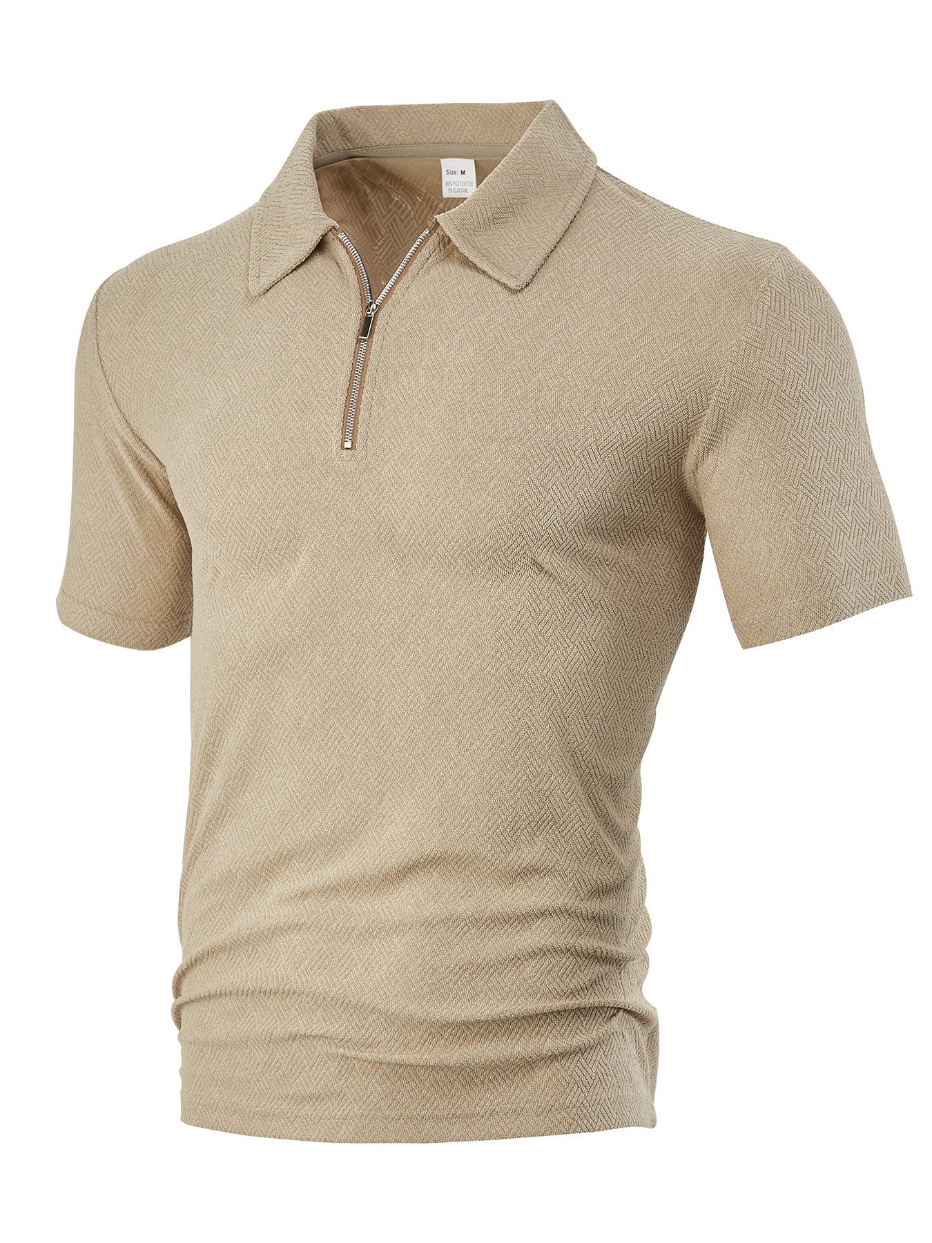 Herren nan schmal geschnittenes Halbzip-Polo mit feiner Fischgrät-Jacquardstruktur R&B