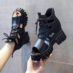 Damen Hochfrontige Schnürsandalen mit robustem Blockabsatz R&B