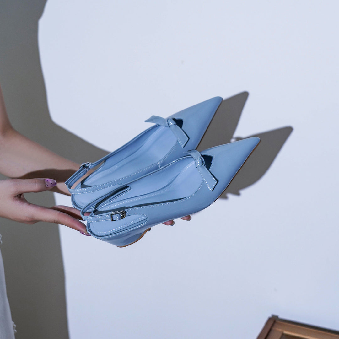Damen Slingback-Pumps mit verspieltem Schleifendetail und glanzvoller Oberfläche R&B