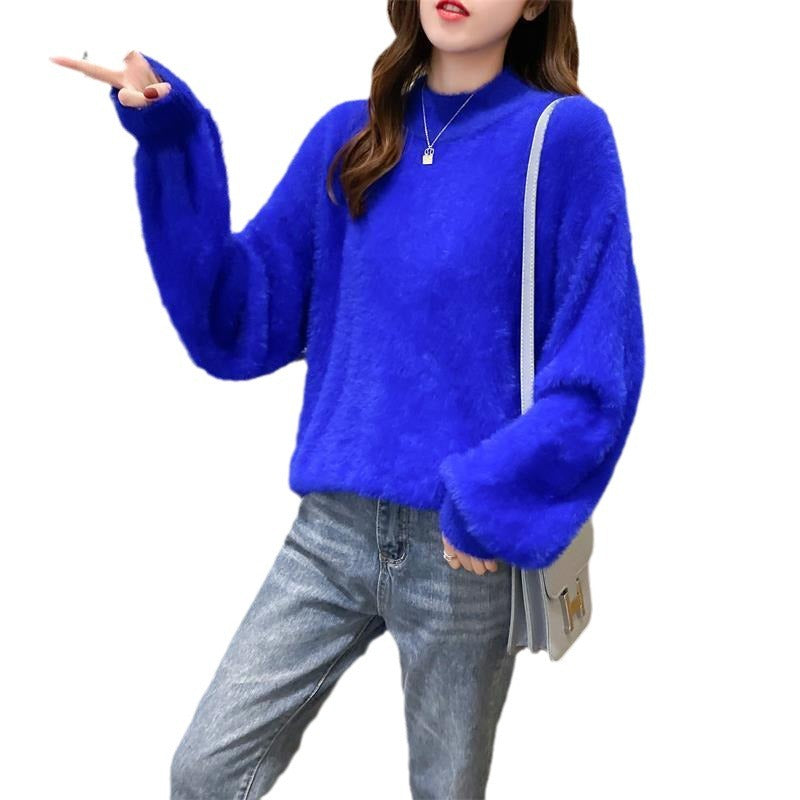 Damen Flauscher Rollkragenpullover mit Puffärmeln und strukturiertem Design R&B