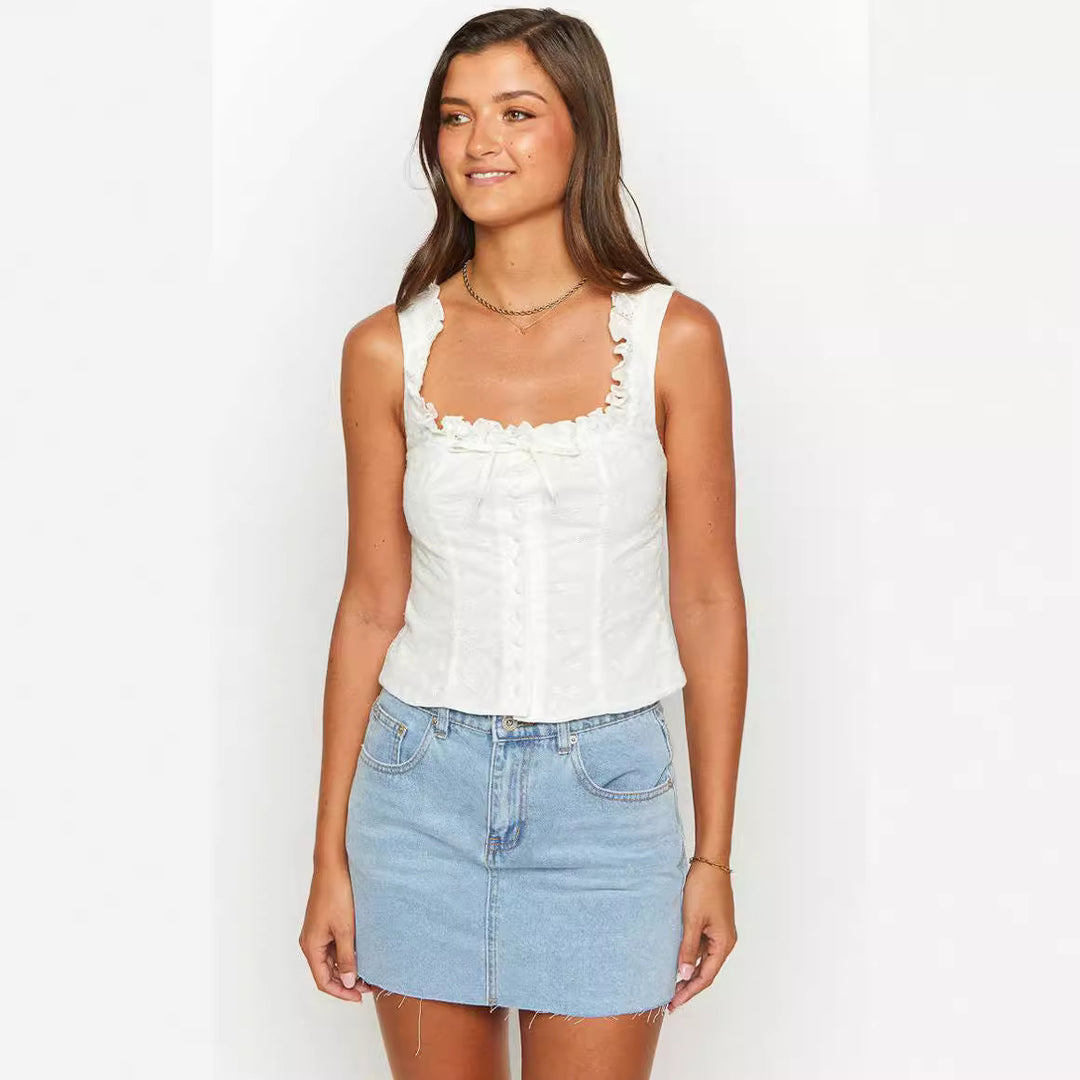 Damen Rüschenbluse mit Knopfleiste und floralem Design R&B