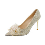 Damen Glamouröse Pumps mit funkelndem Strass und exquisite Blumenapplikation R&B