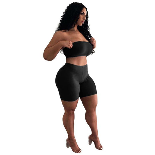 Damen Crop-Top und Shorts Set mit elastischem Bund und figurformendem Schnitt R&B