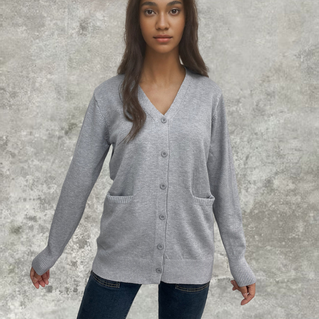 Damen Strickjacke mit Knopfverschluss und praktischen Taschen R&B