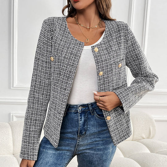 Damen Elegante Tweedjacke mit doppelter Knopfleiste und strukturiertem Gewebe R&B