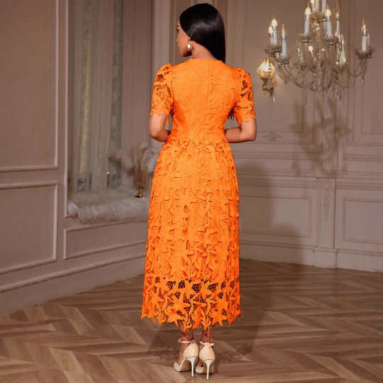Damen Spitzen-Maxikleid mit floralem Design R&B