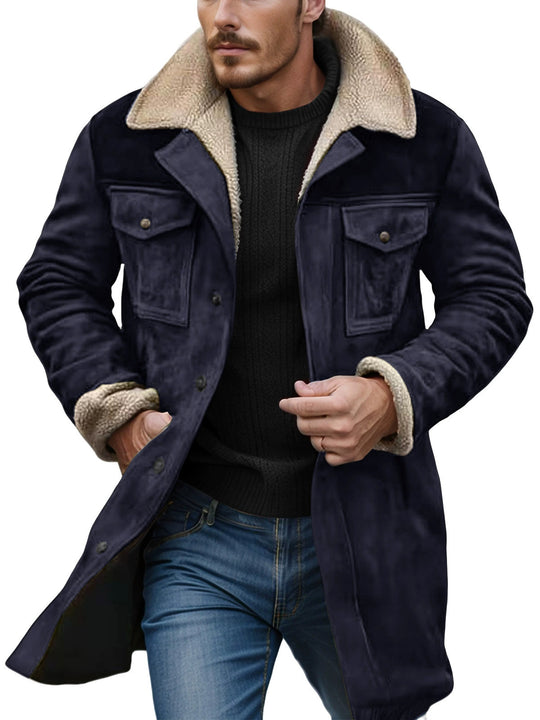 Herren Suede-Langjacke mit Teddy-Futter und praktischen Taschen R&B