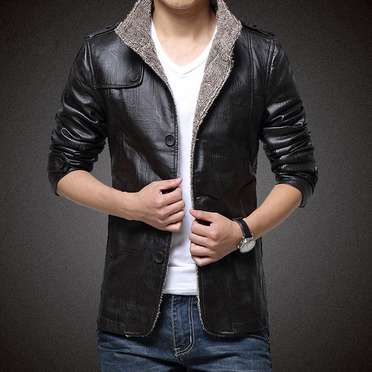 Herren Kunstlederjacke mit warmem Innenfutter R&B