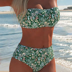 Damen Bandeau-Bikini-Set mit hohem Bund und floralem Muster R&B