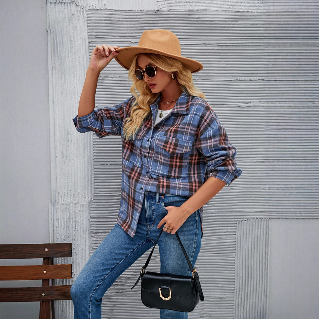 Damen Flanellhemd mit kariertem Muster und zwei Brusttaschen R&B