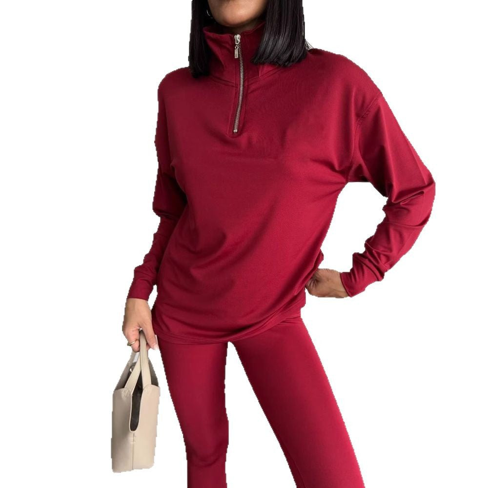 Damen Sportlicher Hoodie mit Stehkragen R&B