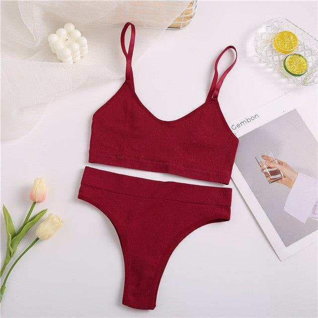 Damen Unterwäsche-Set aus bequemem, elastischem Material mit elegantem Rippen-Design R&B